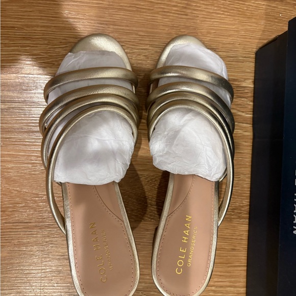 Cole Haan Metallic Gold Slide Sandals - Picture 2 of 9